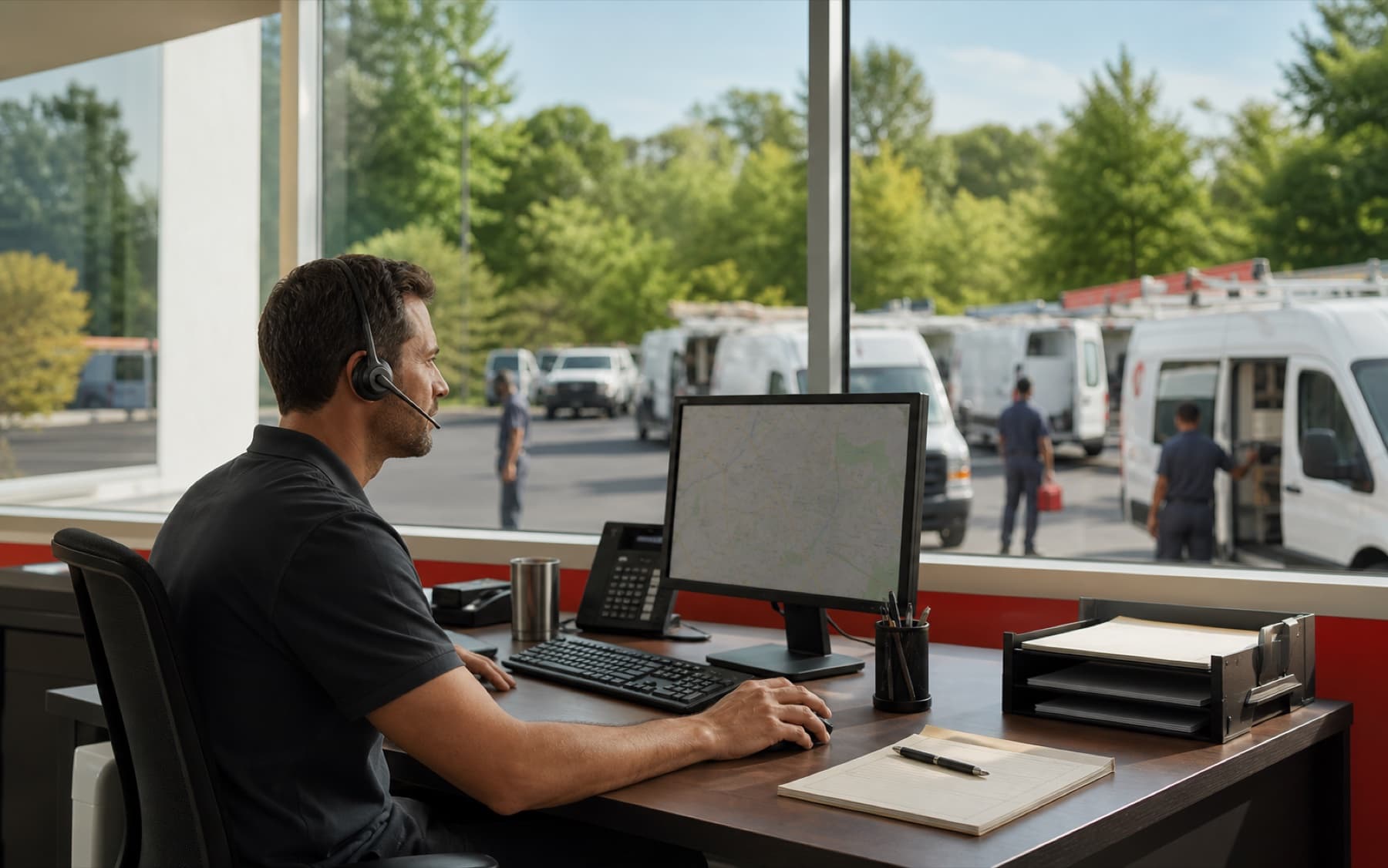 A Metro Atlanta field-service dispatcher coordinating crews and service vehicles