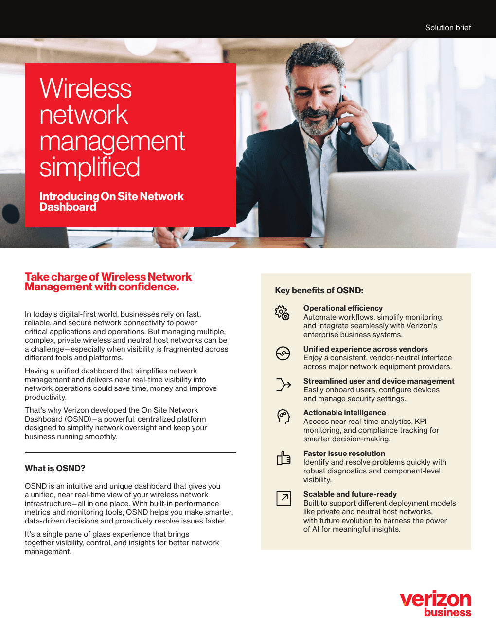Official Verizon On Site Network Dashboard solution architecture and benefits